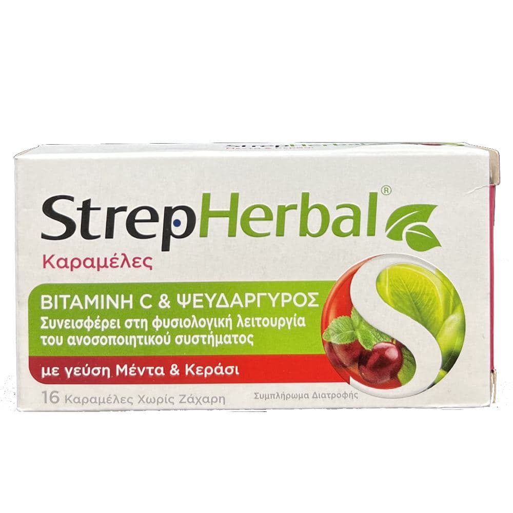 StrepHerbal 16 Καραμέλες Γεύση Μέντα Κεράσι