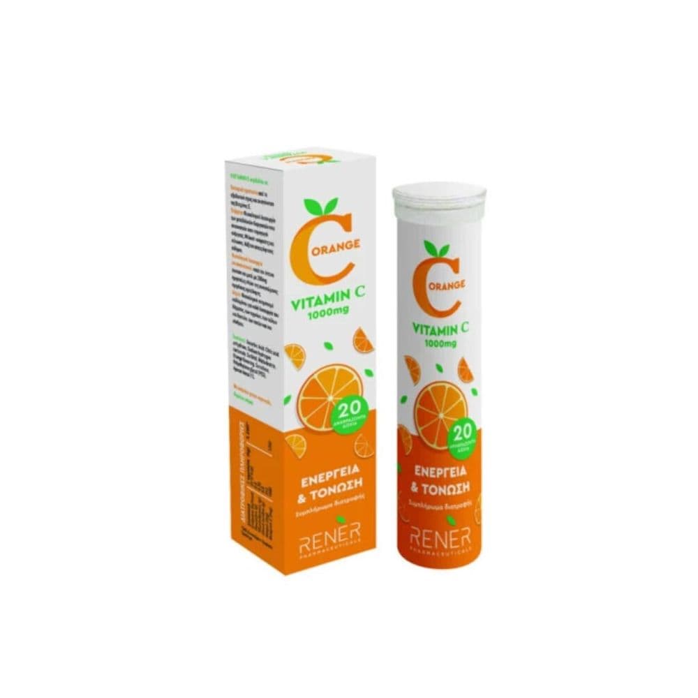 Rener C Orange Viatamin C 1000mg Γεύση Πορτοκάλι 20 Αναβράζοντα Δισκία