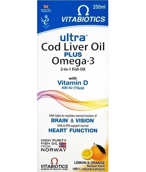 Vitabiotics Ultra 2 in 1 Cod Liver Oil Liquid 250ml (Aquamarine)