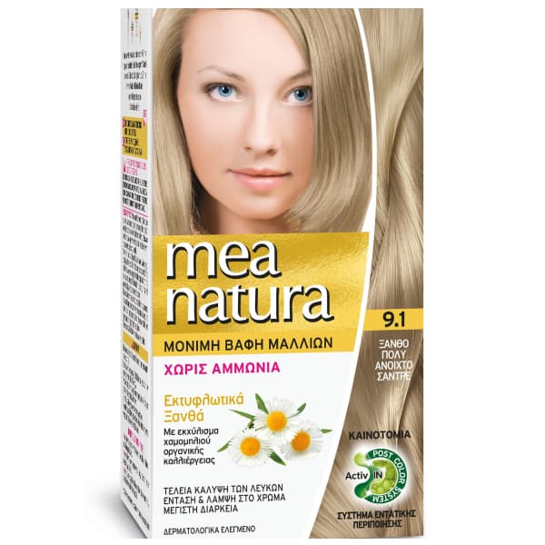 Mea Natura Μόνιμη Βαφή Μαλλιών Νο 9.1 Ξανθό Πολύ Ανοικτό Σαντρε